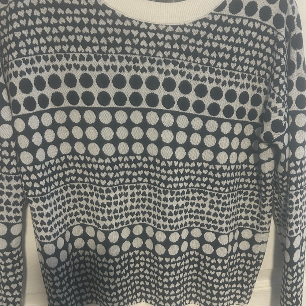 LOFT Black and White Patterned Crew Neck Sweater